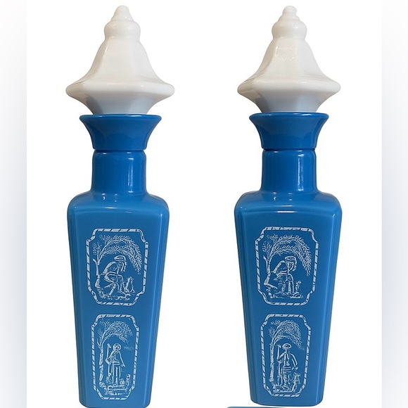 Jim Beam Other - Vintage one 1960s Empty JB Blue Milk Glass Decanter w/stop­per Shepherd and Dog